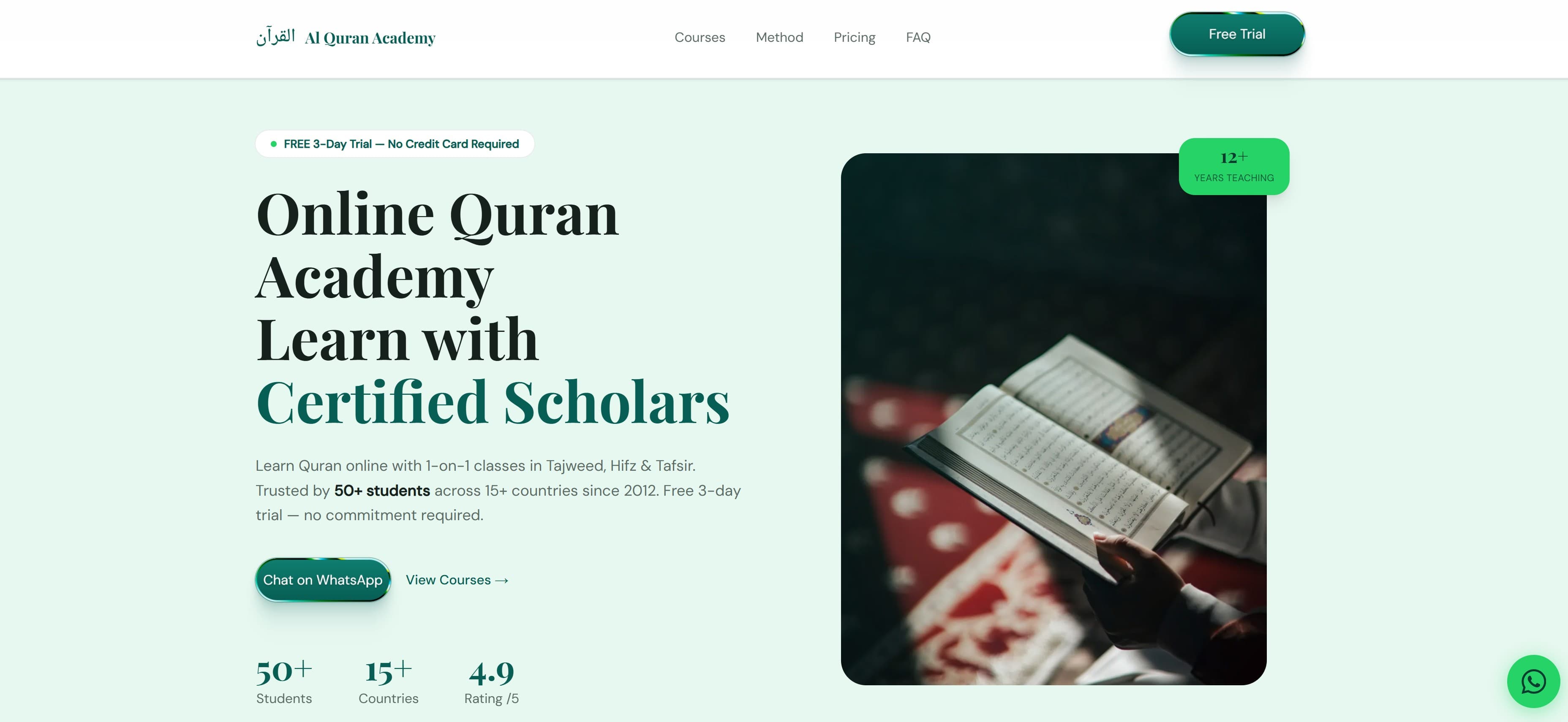 Screenshot of the Al Quran Academy website